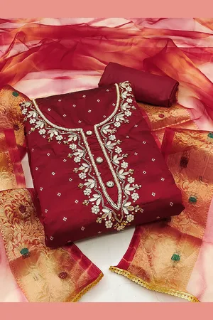 MANVAA Ethnic Motifs Embroidered Beads and Stones Unstitched Dress Material