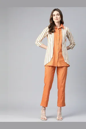 Cottinfab Women Layered Striped Shirt and Trouser