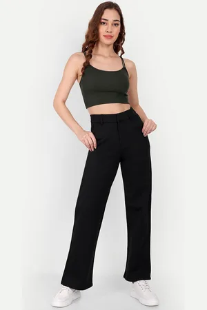 Broadstar Women Smart Flat-Front High-Rise Wide Leg Stretchable Parallel Trousers