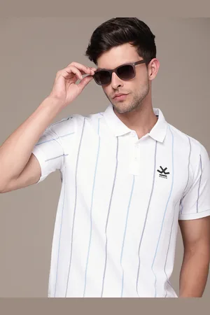 WROGN Men Striped Polo Collar Slim Fit T-shirt