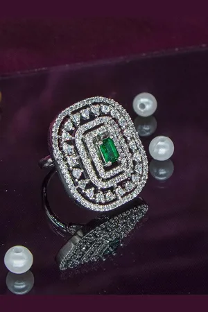 Manikya Jewellery Rhodium Plated Cubic Zirconia Studded Finger Ring