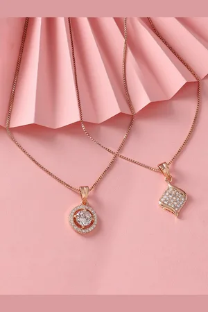 Ami Set Of 2 Rose Gold-Plated Contemporary CZ-Studded Chain