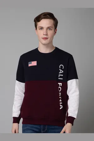 CANTABIL Men Colourblocked Round Neck Fleece Pullover Sweatshirt