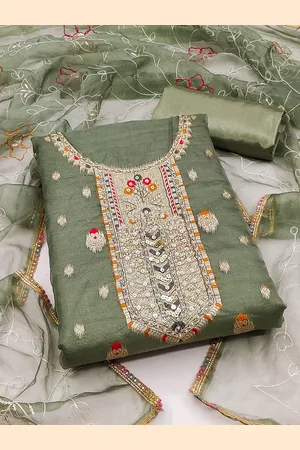 MANVAA Ethnic Woven Design Organza Unstitched Dress Material
