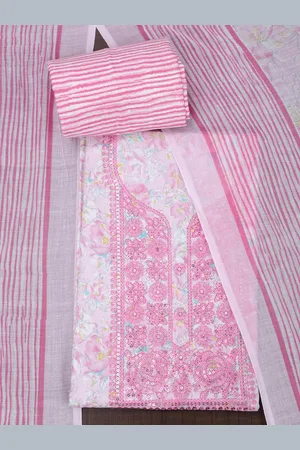 SALWAR STUDIO Floral Printed Sequinned Pure Cotton Unstitched Dress Material