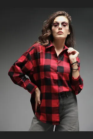 High Star Standard Oversized Checked Spread Collar Long Sleeves Casual Shirt