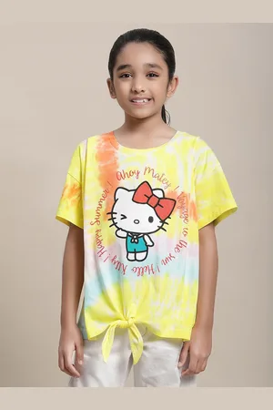 Kidsville Girls Hello Kitty Printed Tie & Dye Pure Cotton T shirt