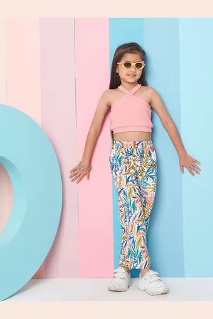 pspeaches Girls Sleeveless Top With Tropical Printed Trouser