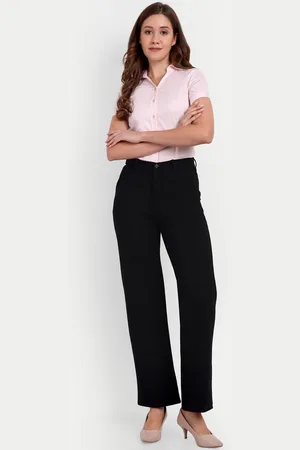 Broadstar Women Smart Flat-Front High-Rise Wide Leg Stretchable Formal Parallel Trousers