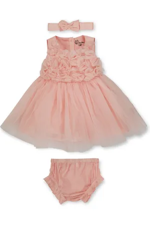 GJ baby Infant Girls Embellished Sleeveless Silk Fit & Flare Dress With Headband & Brief