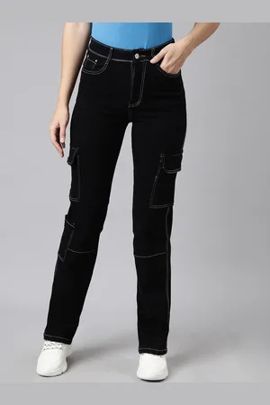 SHOWOFF Women Jean Straight Fit Clean Look Stretchable Cargo Jeans