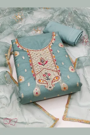 MANVAA Ethnic Motifs Woven Design Beads and Stones Unstitched Dress Material