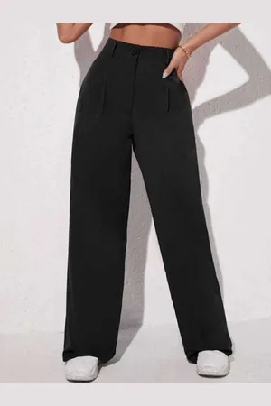 Broadstar Women Smart Flat-Front High-Rise Baggy Fit Stretchable Casual Parallel Trousers
