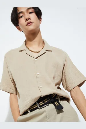 Max Collection URB_N Men Checked Textured Standard Spread Collar Short Sleeves Cotton Casual Shirt