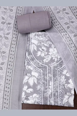 SALWAR STUDIO Floral Printed Thread Work Pure Cotton Unstitched Dress Material