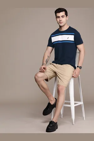 Nautica Men Striped Pure Cotton Round Neck T-shirt