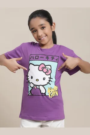 Kidsville Girls Hello Kitty Printed Pure Cotton Relaxed Fit T shirt
