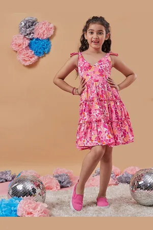 pspeaches Girls Floral Print Shoulder Strap Crepe Fit & Flare Dress