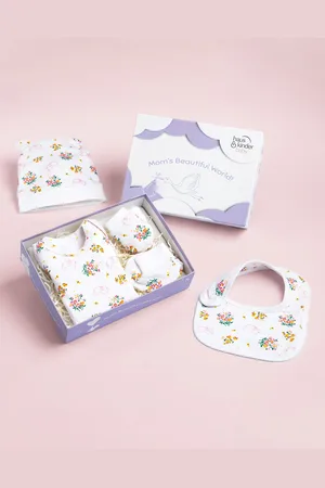 haus & kinder Infants 5-Pcs Printed Pure Cotton Baby Apparel Gift Set