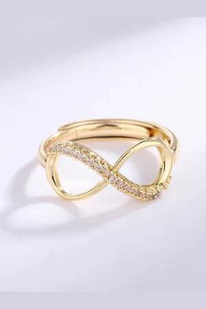 Myki Gold-Plated Cubic Zirconia-Stones Studded Infinity Design Adjustable Finger Ring