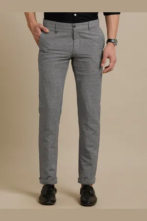 Linen Club Men Checked Smart Fit Mid-Rise Pure Linen Trousers