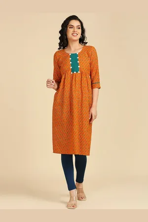 GUFRINA Bandhani Printed Round Neck A-Line Kurta