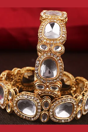 Shining Diva Set Of 2 Gold Plated Crystals Studded Bangles