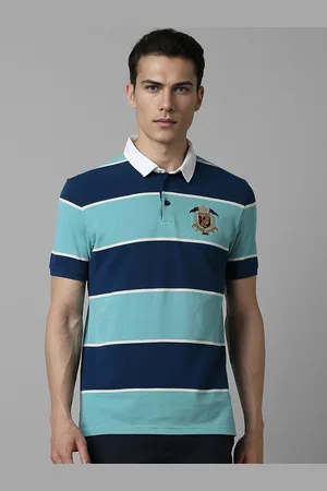 Louis Philippe Striped Polo Collar Slim Fit Cotton T-shirt
