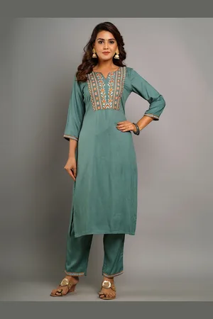 CRAFTED FOR YOU Women Sea Green Floral Kurta with Trousers