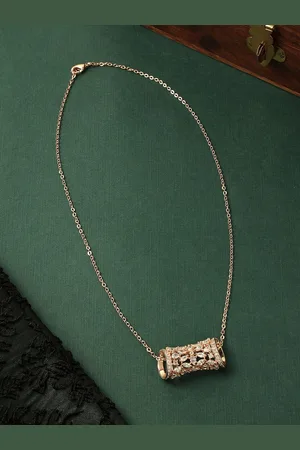 Ami Rose Gold-Plated Contemporary Cubic Zirconia Studded Pendant With Chain