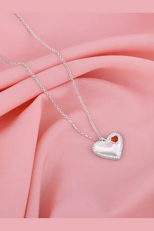 GIVA 925 Sterling Silver Rhodium-Plated CZ-Studded Heart Pendant With Chain