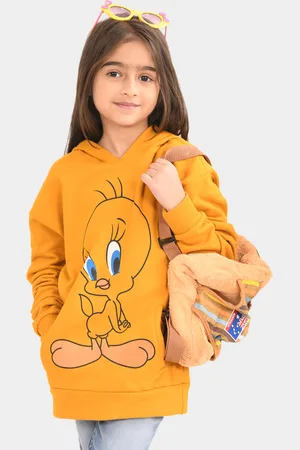 BONKIDS Girls Tweety Printed Hooded Cotton Pullover Sweatshirt