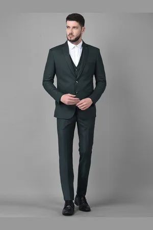 Canary London Men Green Solid Single-Breasted Slim-Fit 3-Piece Formal Suit
