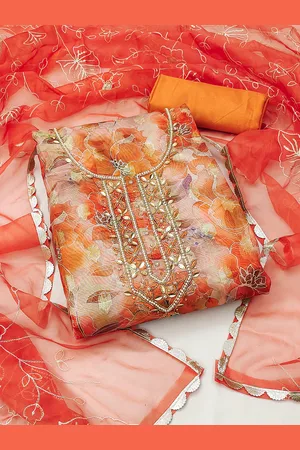 MANVAA Floral Printed Beads and Stones Unstitched Dress Material