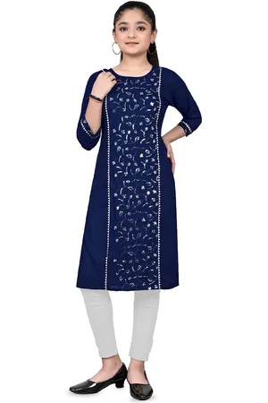 BAESD Girls Floral Sequined Embroidered Round Neck Straight Kurta