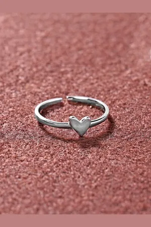 CLARA 925 Sterling Silver Rhodium-Plated Heart Adjustable Finger Ring