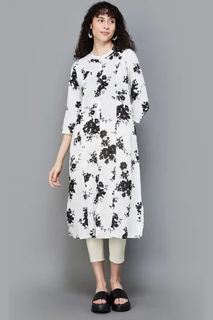 Colour Me By Melange Floral Printed Mandarin Collar A-Line Kurta