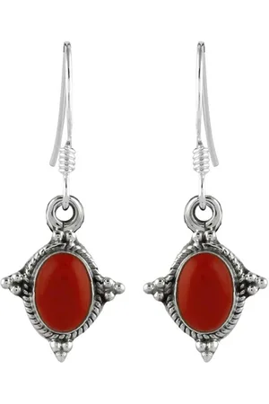 Abhooshan Oxidised Sterling Silver Coral Drop Earrings