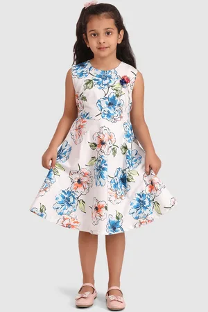 BAESD Girls Floral Printed Fit & Flare Cotton Dress