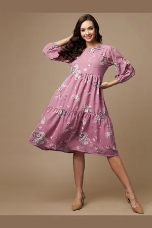 Azira Pink & White Floral Georgette A-Line Dress