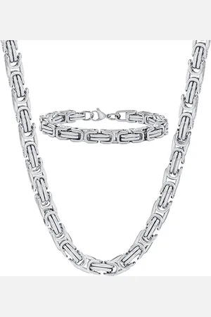 Meenaz Men Set Of 2 Stainless Steel Silver-Plated Choker Chain & Bracelet