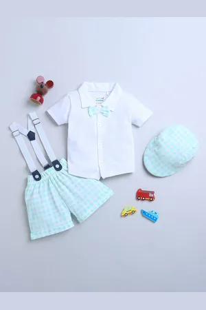 BUMZEE Boys Pure Cotton Clothing Set With Bow Suspender & Cap