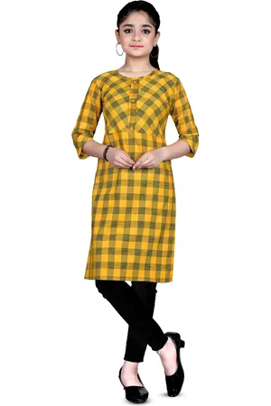 BAESD Girls Checked Round Neck Straight Kurta