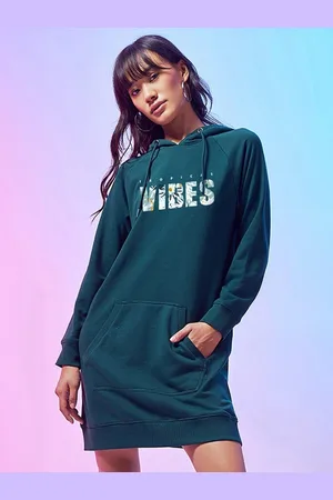 Bewakoof Graphic Print Applique Hooded Above Knee Cotton T-shirt Dress