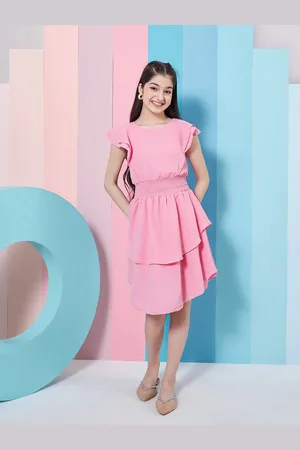 pspeaches Girls Flutter Sleeve Layered Crepe Fit & Flare Dress