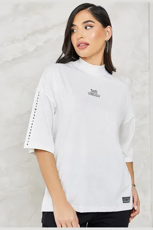 Styli Printed High Neck Drop Shoulder Sleeves T-shirt & Flared Trouser Co-ords
