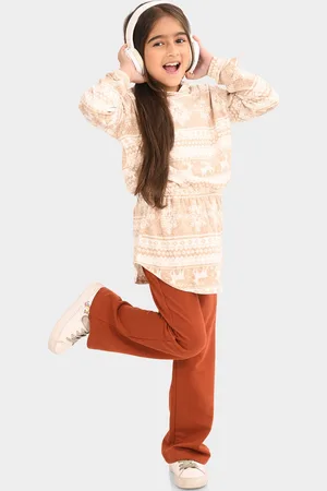 BONKIDS Girls Printed Hooded Pure Cotton Top with Trouser