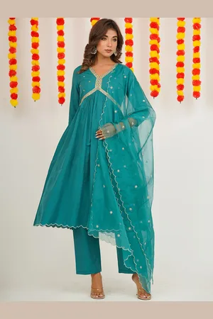 CRAFTED FOR YOU Ethnic Motif Yoke Design Empire Anarkali Kurta & Trousers With Dupatta