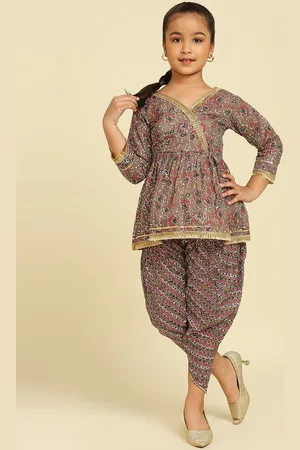 GUFRINA Girls Floral Printed Angrakha A-Line Top with Dhoti Pants