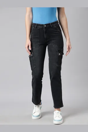 SHOWOFF Women Jean Straight Fit Clean Look Light Fade Cargo Jeans